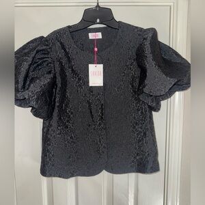 NWT SAVIDA Black Textured Puff Sleeve Blouse